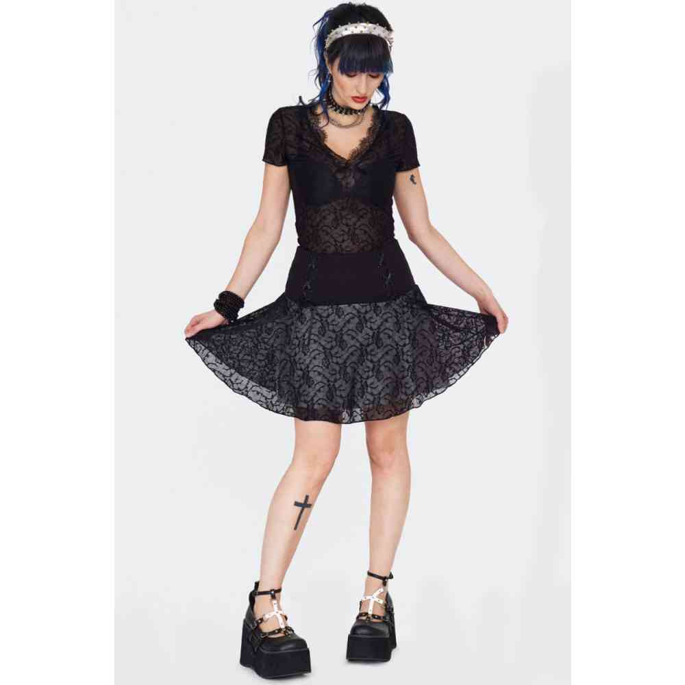 Jawbreaker - Black Lace Up Courte Jupe - Noir